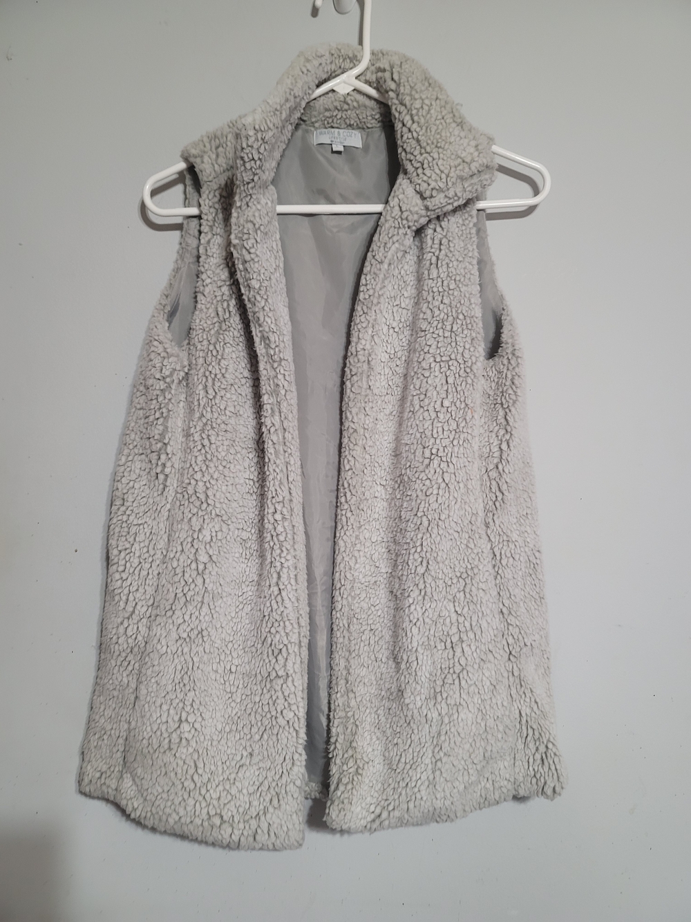 Women's Plush Sherpa Vest - Light Gray Sz L